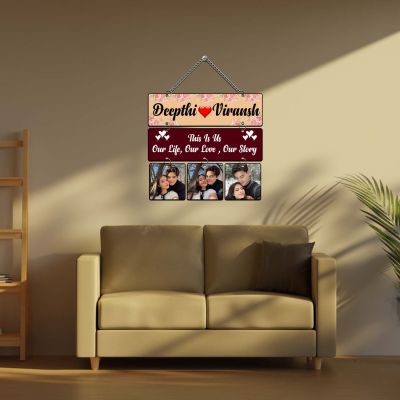 Personalized Wooden Couple Name Hanging Photo Frame Romantic Wall Decor for Living Room & Bedroom Gift For Anniversary, Valentines Day, Birthday, Husband Wife, Girlfriend Boyfriend